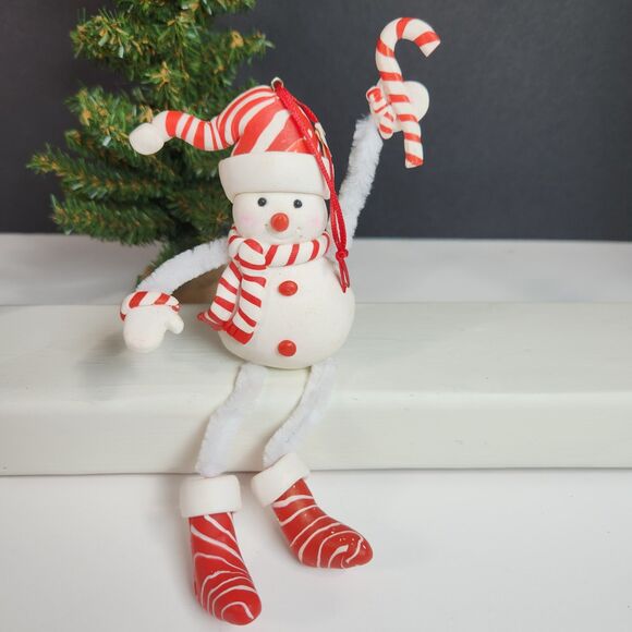 Snowman Christmas Ornaments Bendable Set of 5 SnowWoman Hang Sit - Picture 3 of 6